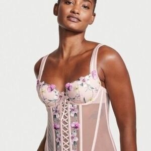 NWT Victoria's Secret Dream Angels Embroidered Corset Top Sz L Soft Pink Floral